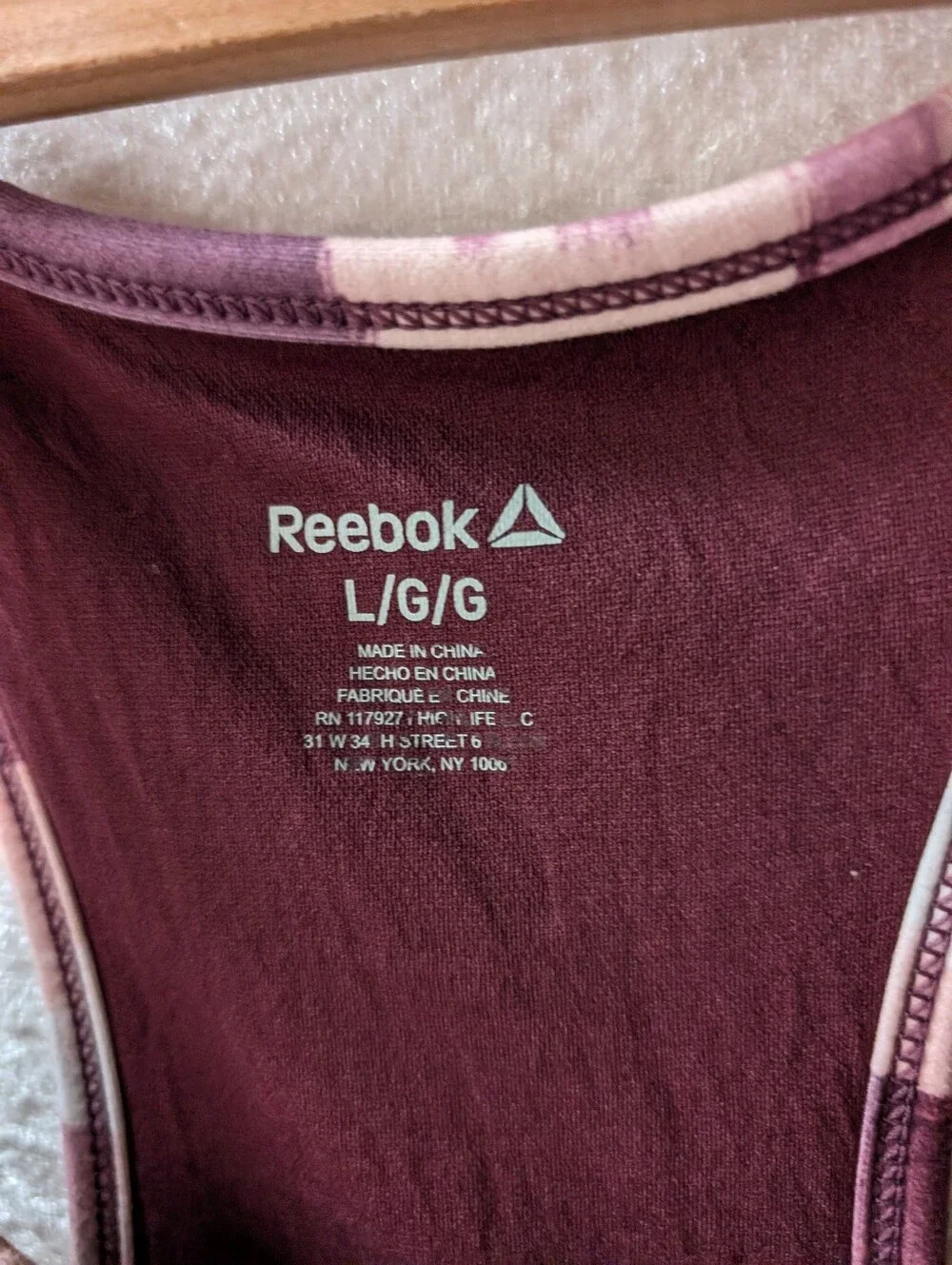 Reebok Pink Purple Pocket Sports Bra Padded Large